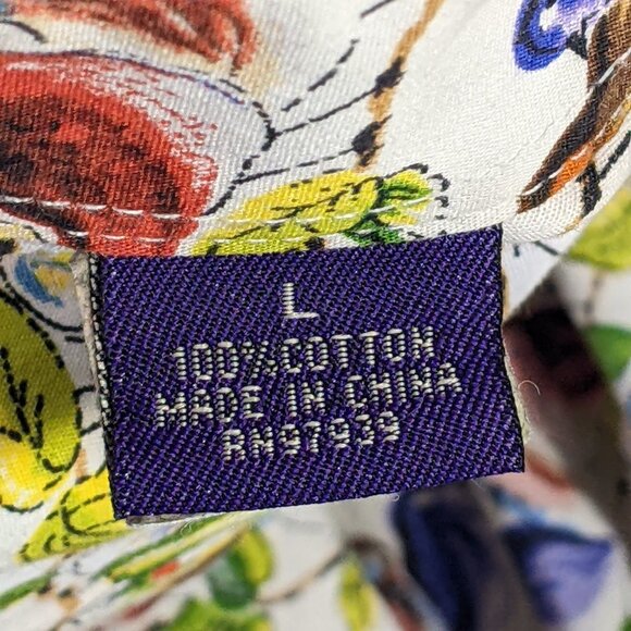 Men's Alan Flusser Short Sleeve Colorful Bird All Over Print LARGE - EXCELLENT - Picture 6 of 10